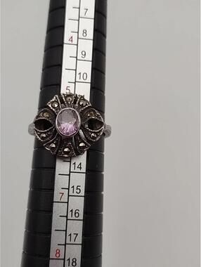 Sterling 925 Amethyst Marcasite Ring Sz 5.75 IMA